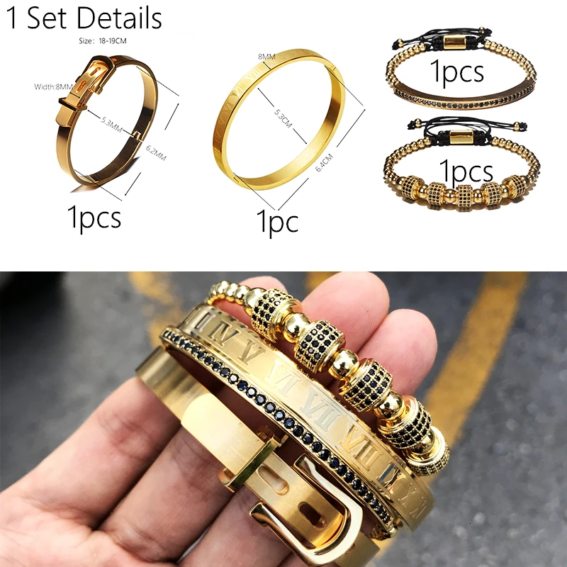 4pcs/Set Hot Men Titanium Steel Roman Numeral Bracelet Horseshoe Buckle Bangles Pulseira Bileklik Luxury Handmade Jewelry