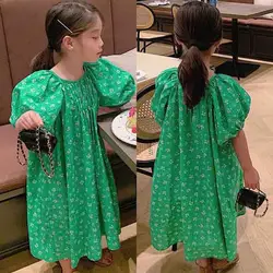 Children's Floral Dress Summer Girls Puff Sleeve Dress Children's Dress Pastoral Style Floral 2-7 Y Baby Kids Fashion Clothing