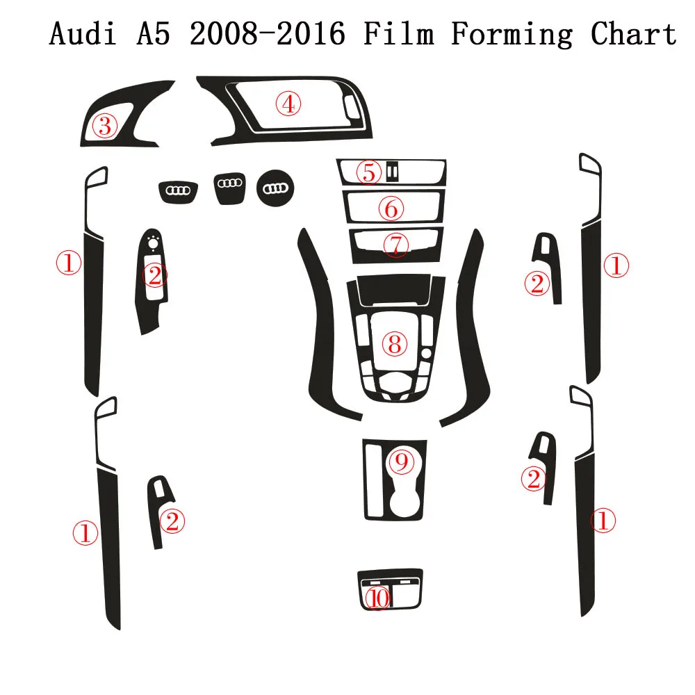 

For Audi A5 2008-2016 Interior Central Control Panel Door Handle 3D/5D Carbon Fiber Stickers Decals Car Styling Accessorie