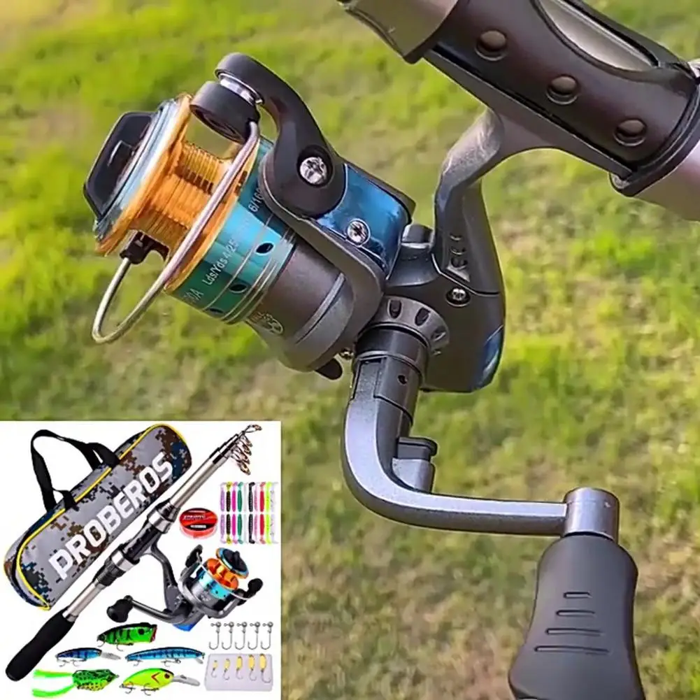 Sea Fishing Rod Combo Telescopic Spinning Reel Fishhooks Soft Lure Complete Kit Fishing Rod Set Tackle Bag Portable