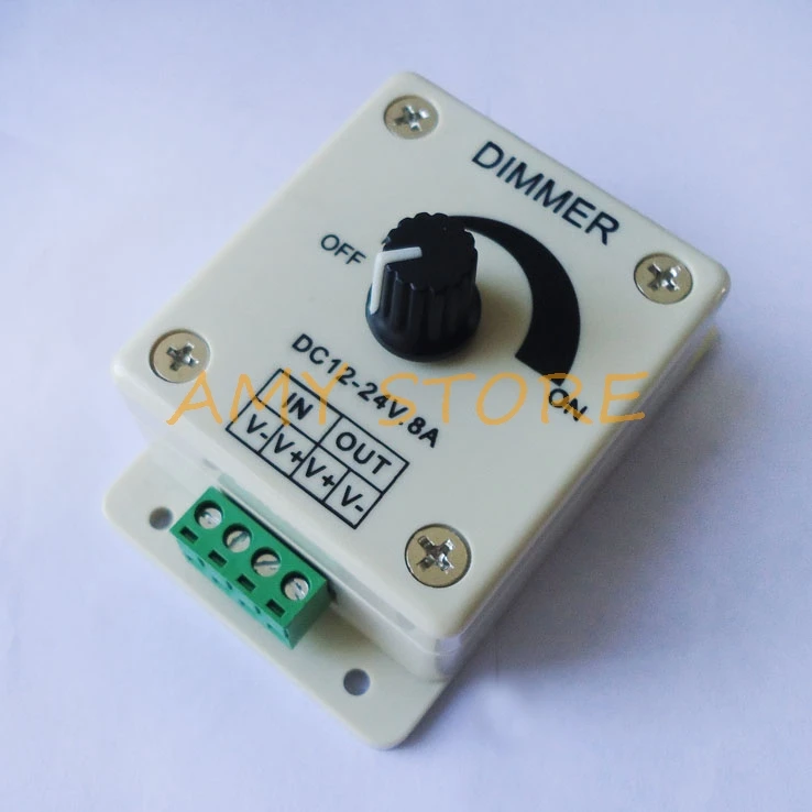 PWM Dimmer Adjustable Switch Dimming Brightness Controller for Single Color LED Ribbon Strip DC 12-24V 8A