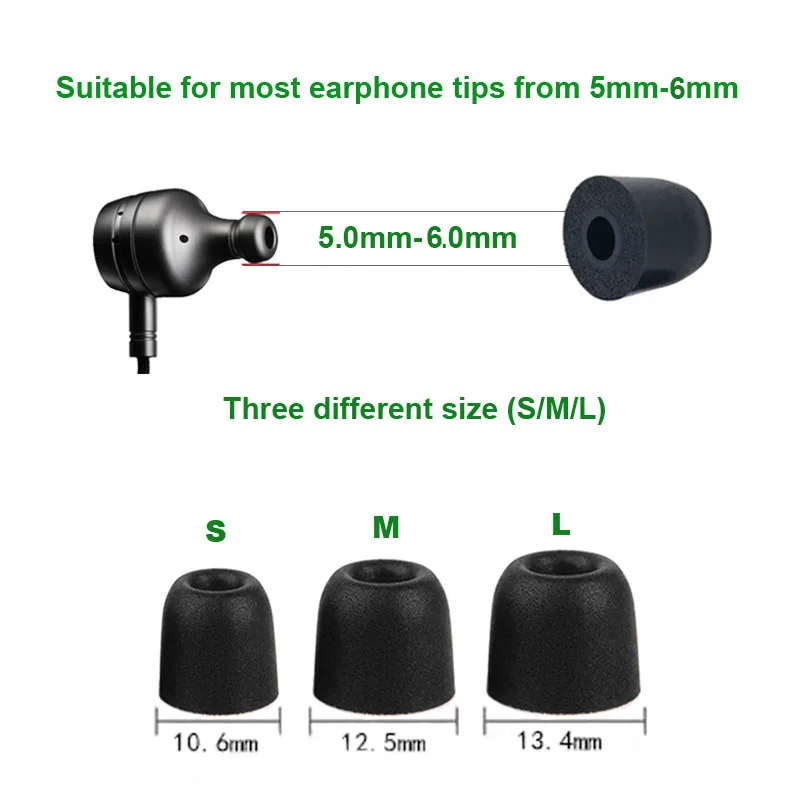 4 개/2 쌍 메모리 폼 팁 이어 패드 T400 4.9mm (L M S) 구경 절연 이어 폼 이어 패드 인 이어 이어 버드 4.5mm-5.5mm 헤드셋