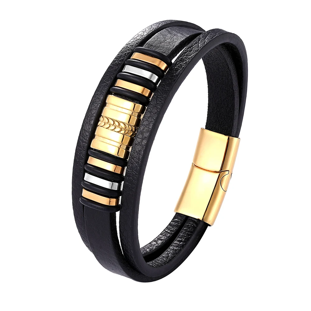 High Quality Luxury Accessories Bracelet Men\'s Fashion Gift Black Genuine Leather Bracelets DIY Combination Wild Handsome Gift