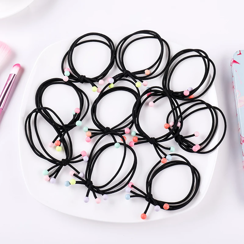 

10PCS/Head ornament black knot hair rope hair circle color bean bow head rope tie hair rubber band
