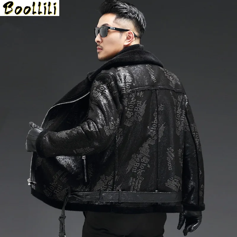 

2023 New Boollili Genuine Leather Jacket Men Winter Sheep Shearling Jacket Warm Leather Coat Real Wool Fur Lining