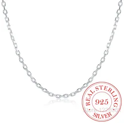 Bijoux fins en argent Sterling 925 pour femme, collier plat ROLO avec breloque de 2MM de large, collier en argent de 16, 18, 20, 22, 24 pouces