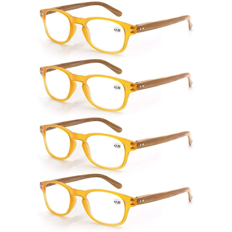 4 Pack Reading Glasses Fashion Wood-Look Spring Hinges Stylish Readers Men Women