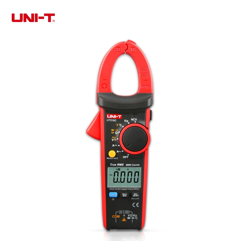 UNI-T Цифровые токоизмерительные клещи UT216C, измерение переменного и постоянного тока, частота среднеквадратичного значения, емкость, температура и тестер NCV.