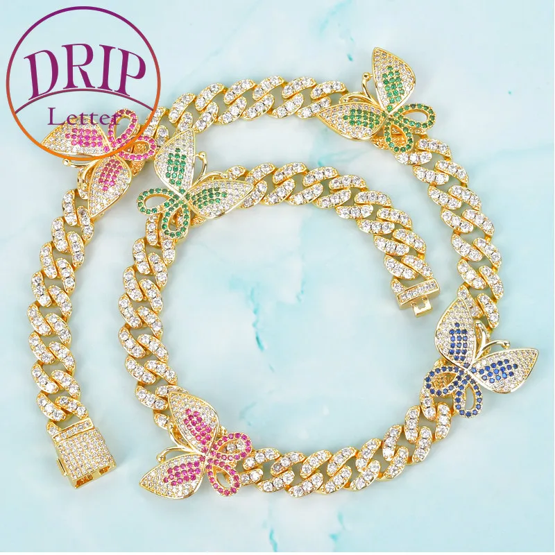 Drip Letter Miami Cuban Link Chian for Men Necklace Colorful Butterfly Charms Hip Hop Rock Street Fashion Jewelry 2021 Trend