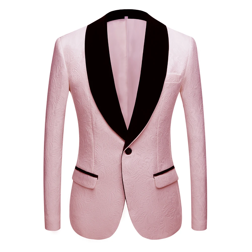 Fashion Red pink black white blue Men\'s Patterned Suit Slim Fit  Groomsmen Tuxedos Blazers For Wedding  shawl collar suit Jacket