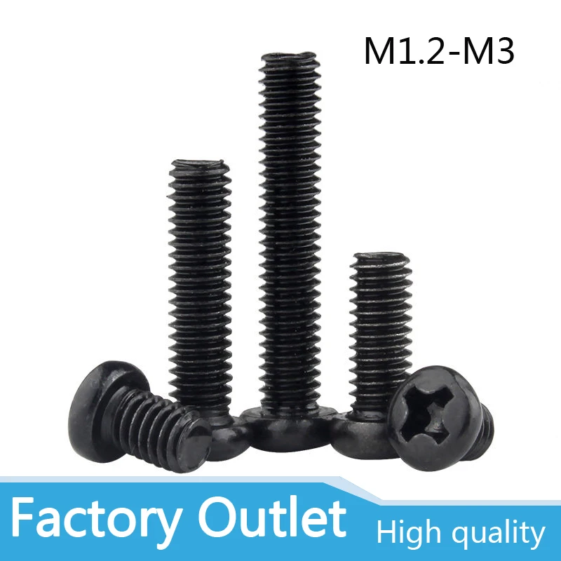 

100/ 50pcs Cross Recessed Pan Head Screw M1.2 M1.4 M1.6 M1.7 M2 M2.5 M3 M4 Carbon Steel Black Phillips Machine Screw GB818