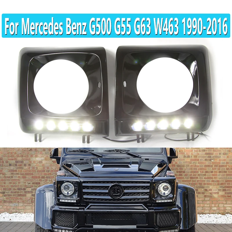 1 conjunto para mercedes benz g500 g55 g63 w463 1990-2016 drl led luzes diurnas de nevoeiro capa da lâmpada preto/branco quadro