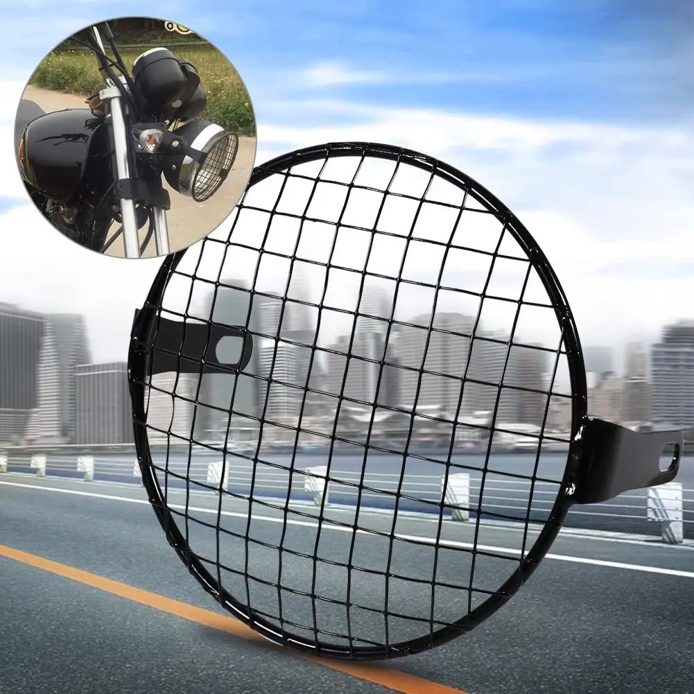 7\'\' Retro Motorcycle Mesh Mask Vintage Grill Side Mount Universal Motorcycle Headlight Lamp Cover Protector