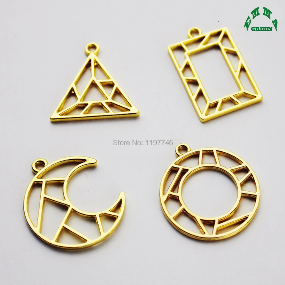 Gold Charm Hollow Geometric Triangle Moon Round Metal Pendant Charms Accessories for Jewelry Making Handmade Finding  20pcs 29mm