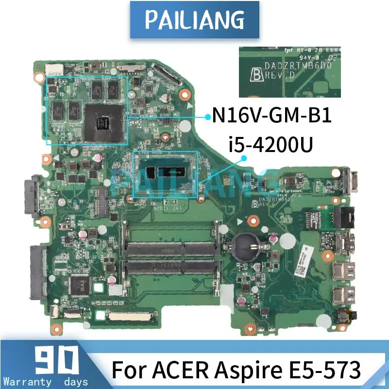 

Mainboard For ACER Aspire E5-573 i5-4200U Laptop motherboard DA0ZRTMB6D0 SR170 N16V-GM-B1 DDR3 Tested OK