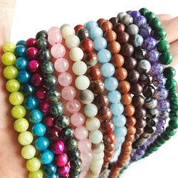 6/8/10MM Natural Round Tiger Eye Amazonite Garnet Agates Angelite Quartz Lava Beads For Jewelry Making DIY Bracelet Accessories
