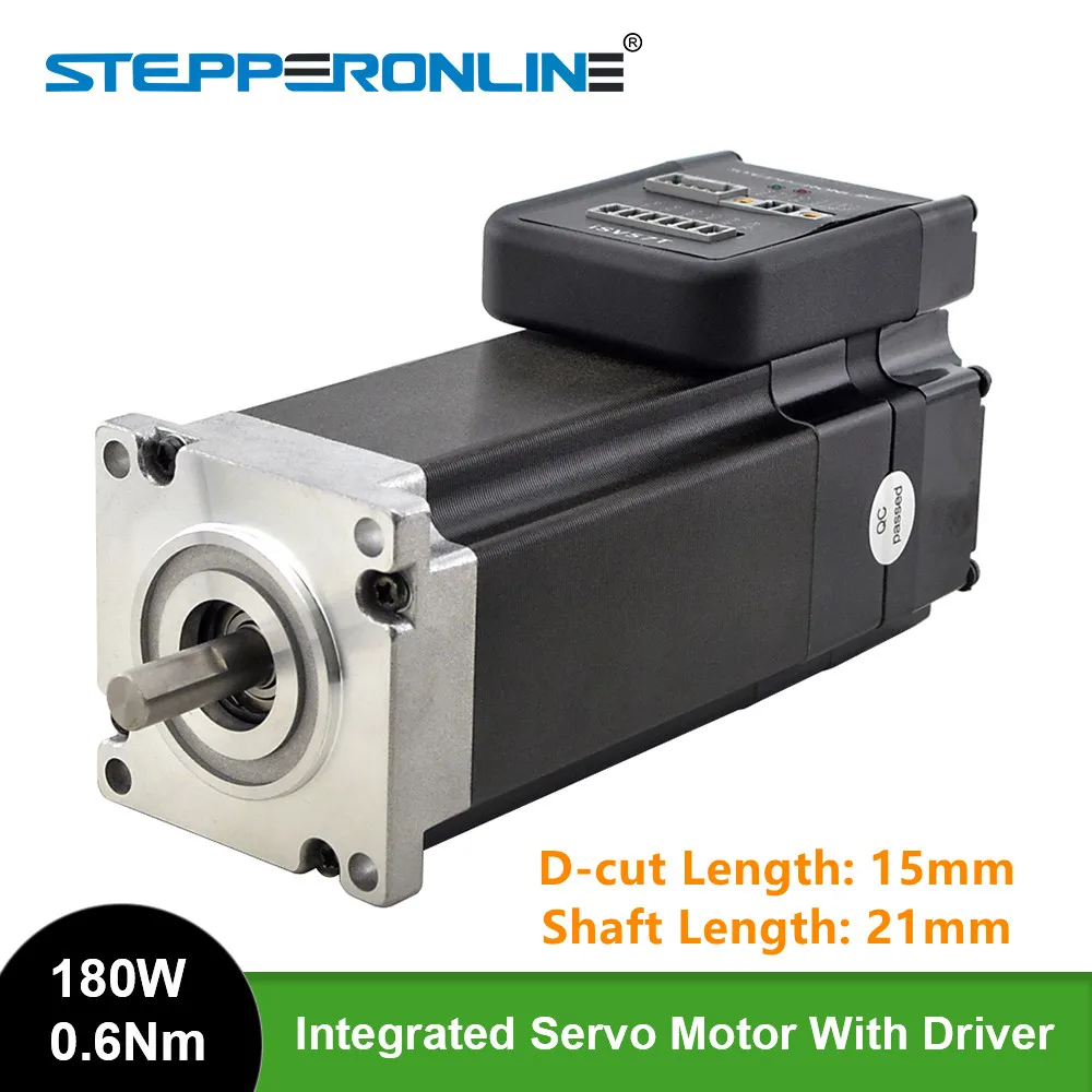 STEPPERONLINE 180W 0.6Nm Nema 23 Integrated Servo Motor with Driver 3000RPM 20-50VDC Brushless DC Servo Motor - Short Shaft