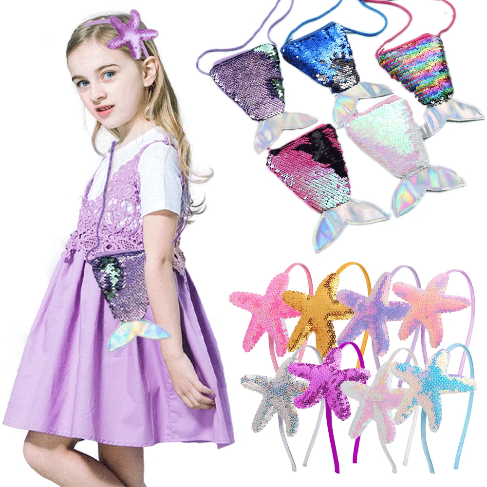 Girls Sequin Starfish Hairbands Shiny Baby Mermaid Headband for Kids Birthday Glitter Gift Hairbands Hair accessories