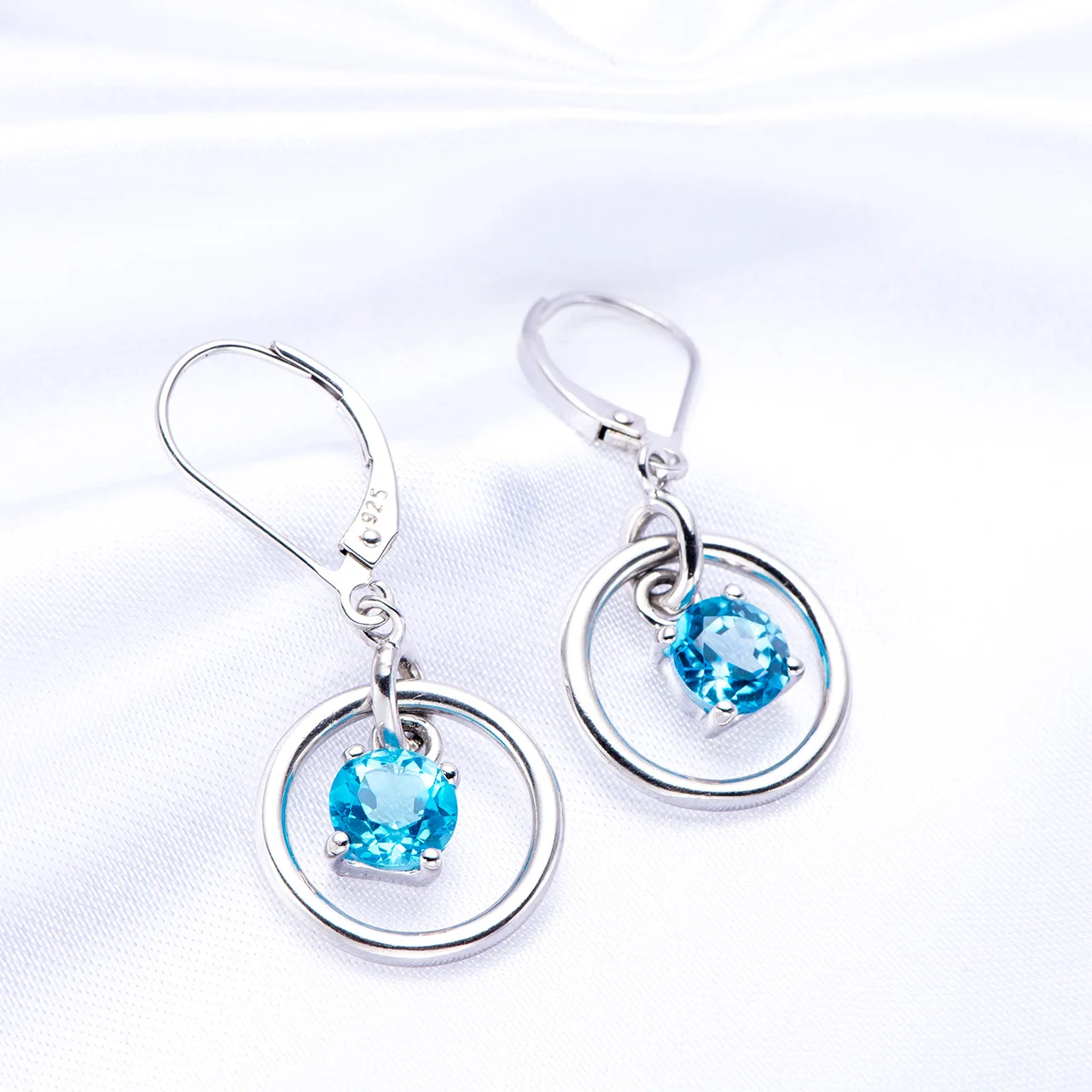 GESIDE  Sky Blue Topaz Rhodium Over Sterling Silver Earrings. small hoop drop gauges rose gold jewelry korean jewelry