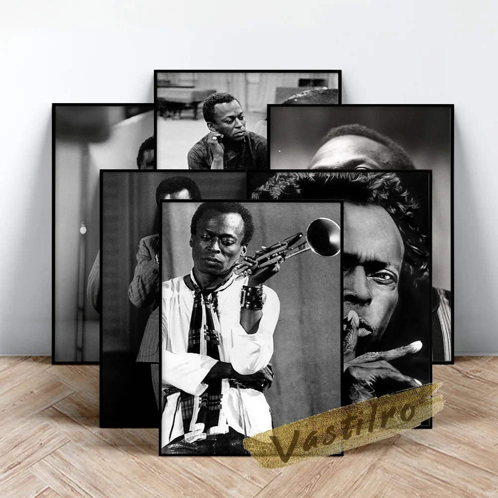 Miles Davis Poster, Jazz Musician Wall Picture, Black White Figure Portrait Prints, Davis Trumpeter Wall Art, Bedroom Home Decor