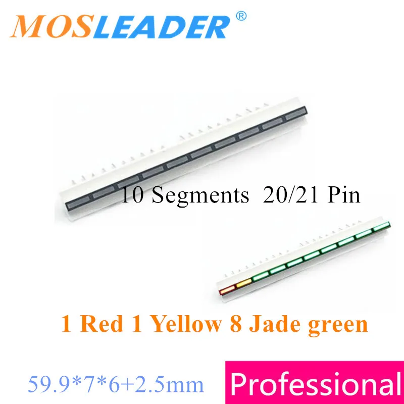 

Mosleader 100pcs 1 Red 1 Yellow 8 Green 20P 21P 10 Segment Display Unilateral Pins 59.9*7*6 10 Segments Bargraph LED Bar graph