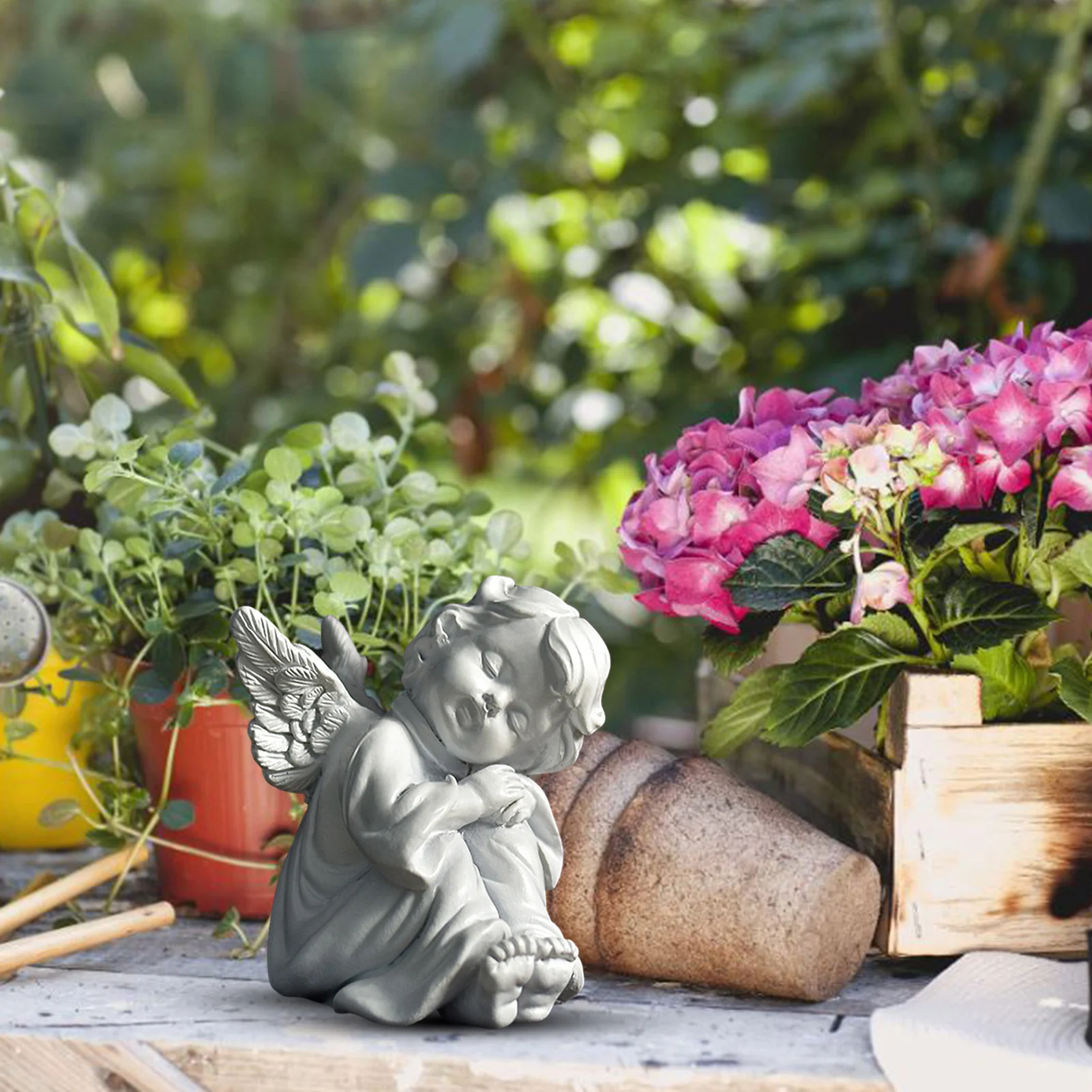 Napping Angle Sculpture Desktop Cute Resin Decorative Statue European Retro Flower Fairy For Garden Home Decoration Gifts