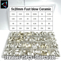 360Pcs/Box 24Values  5*20mm Fast Blow Ceramic Fuse 250V 0.1A 0.25A 0.5A 1A 1.5A 2A 2.5A 3A 3.15A 4A 5A 6A 6.3A 8A 10A 15A 16A