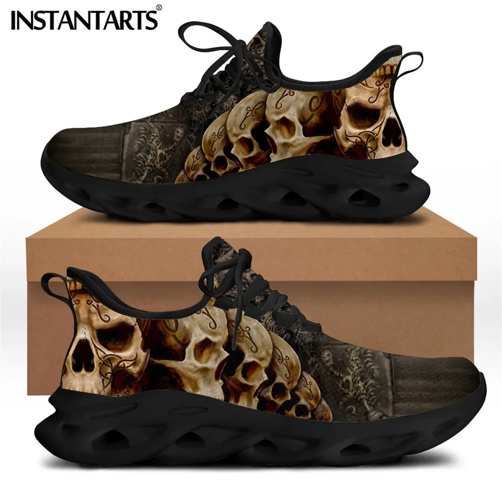 INSTANTARTS Spring Flats Men Shoes Cool Punk Skull Design Casual Men\'s Sneakers Summer Boys Lace-up Walking Footwear Zapatillas