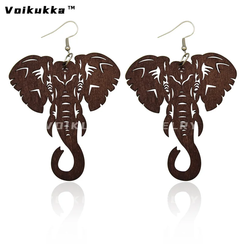 VOIKUKKA Jewelry Laser Cutting Hollow Out Elephant Appearance Animal Pendants Creative Design Drop African Women Earrings