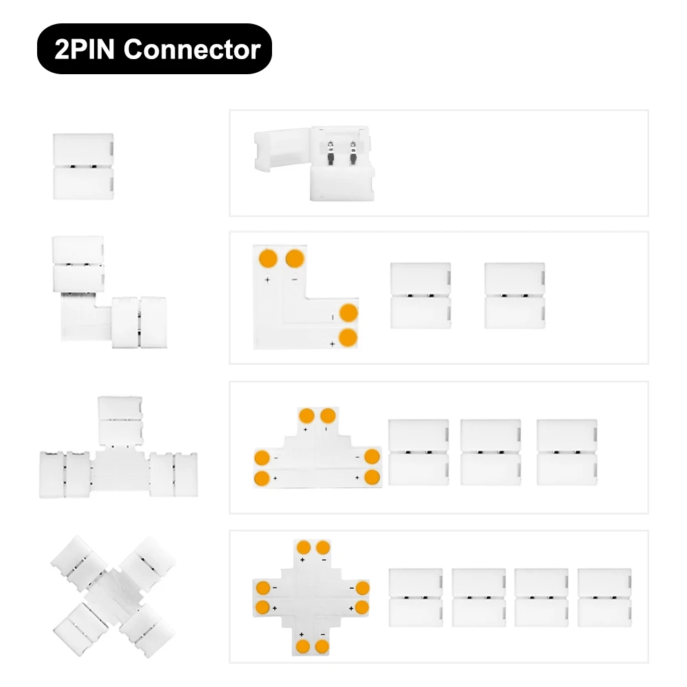 10MM T L X Connector Fast Solderless Shape 2pin 3pin 4pin 5pin For Individually Addressable WS2811/WS2812B/WS2813/WS2815 Strip