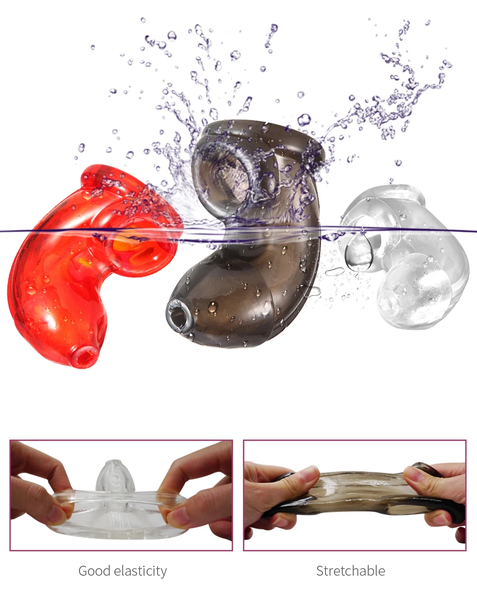 Stretchable Male Chastity Cage Rings Anti-off Ring Bdsm Scrotum Penis Enlargment Erection Sex Toys For Men Reusable Penis Sleeve