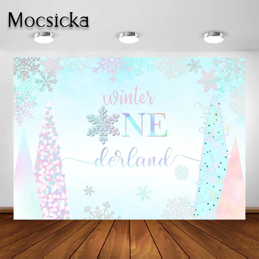 Mocsicka-冬のワンダーランドパーティーの背景、赤ちゃんの1歳の誕生日パーティーの装飾、写真スタジオの写真の背景、写真撮影