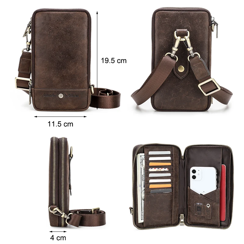 Imagem -04 - Bolsa de Ombro Masculina de Couro Legítimo Bolsa Transversal Grande Capacidade com Bolso para Celular Pochete de Cintura