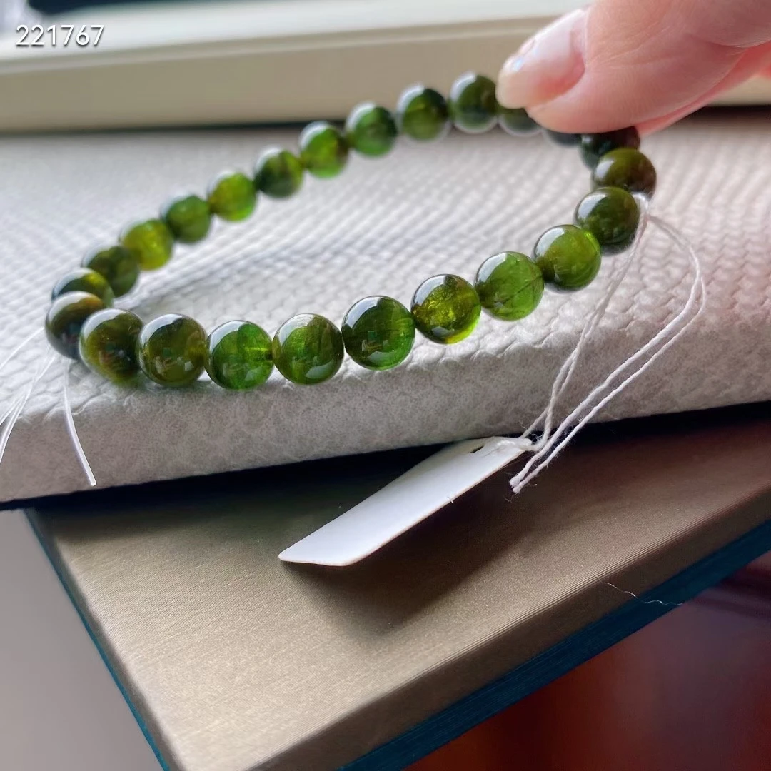 Natural Green Tourmaline Quartz Clear Round Beads Bracelet 7.5mm Green Tourmaline Women Men Rare Crystal AAAAAA