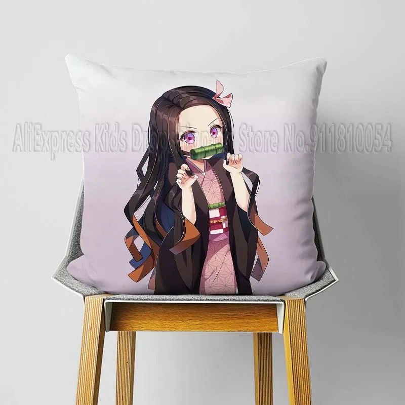 Anime Demon Slayer Print Pillow Case 45*45cm Cute Cushion Covers For Home Sofa Chair Bed Decorative Pillowcases No Pillow Insert