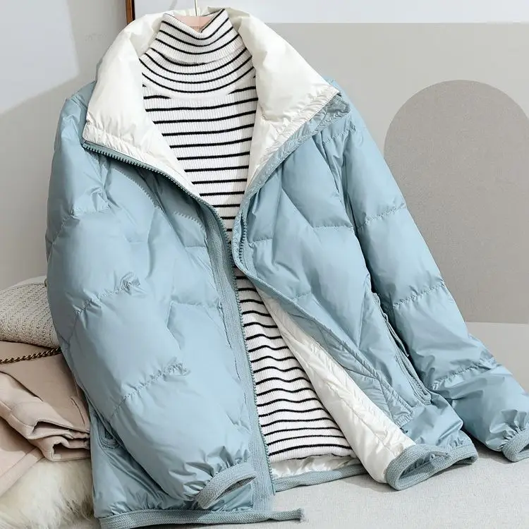 Solid Slim Stand-up Collar Women Down Jacket 2025 Winter Warm Short Down Coat Green Black Loose Fashion Overcoat Autumn