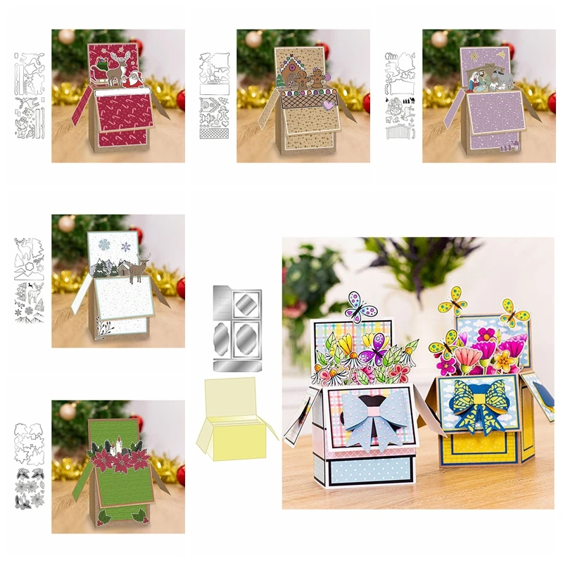 Pop Up Box+Various Stamps And Dies 2020 Pop Up Box Of Winter Christmas Theme Cutting Dies Stamps Set For Scrapbooking Stencils