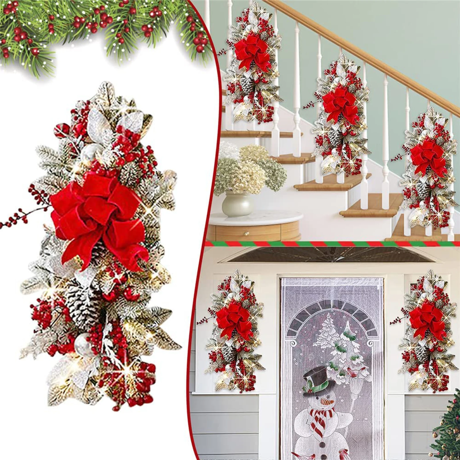 Garland Anadem Shopping Mall Door Decoration Christmas Stairs Wreath Holiday Gift With Red Berry Handmade Swag Garlands