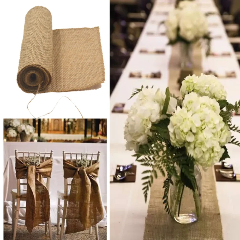 10Meter x 30CM Natural Jute Hessian Burlap Ribbon Roll Burlap Table Runners Wedding Party Chair Bands Vintage Home Decorations