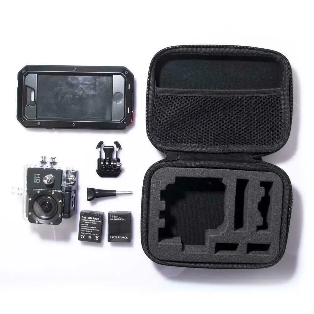 Custodia portatile piccola EVA Action Camera bag GoPro Hero 9 8 7 6 5 4 3 2 SJCAM 6000 8000 9000 Xiao YI nero