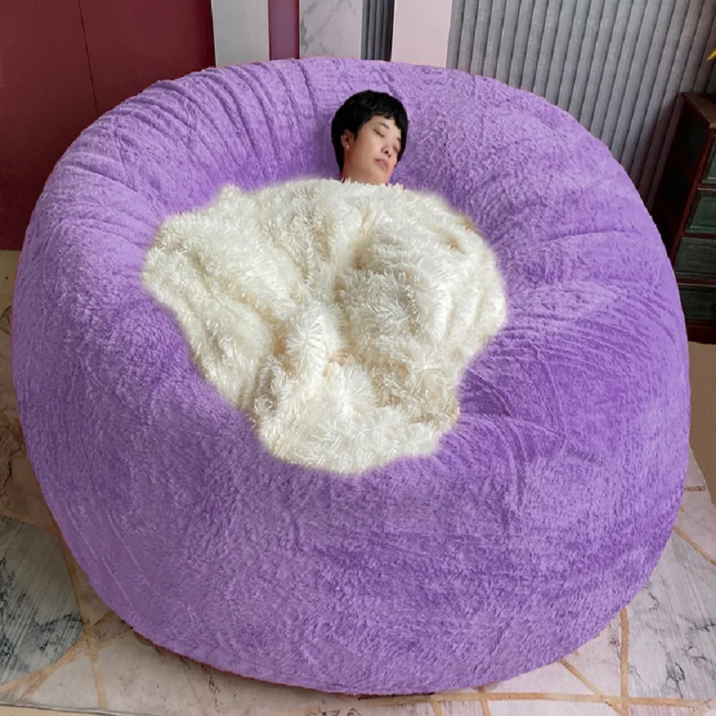 Dropshipping Fluffy Faux BeanBag dmuchana Sofa narzuta confortevole morbido gigante pufa rechabile 7FT duże okrągłe krzesło worek fasoli