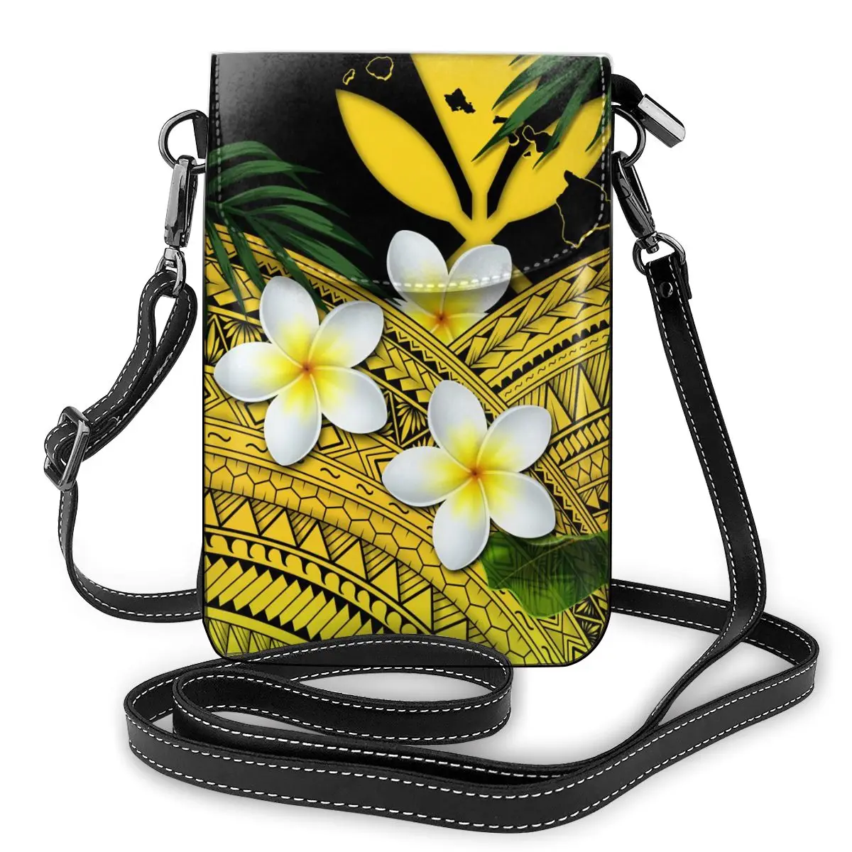 NOISYDESIGNS Women Shoulder Bag Leather Small Phone Bag Hawaiian Flower With Polynesian Pattern Print Handbag Mini Crossbody Bag