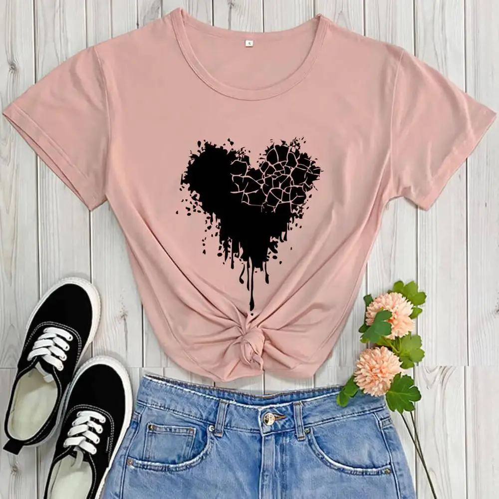 Broken Heart Bleeding Cracked Graphic Printed Shirt New Arrival 100%Cotton Funny T Shirt Love Shirt Unloved Distressed Tee