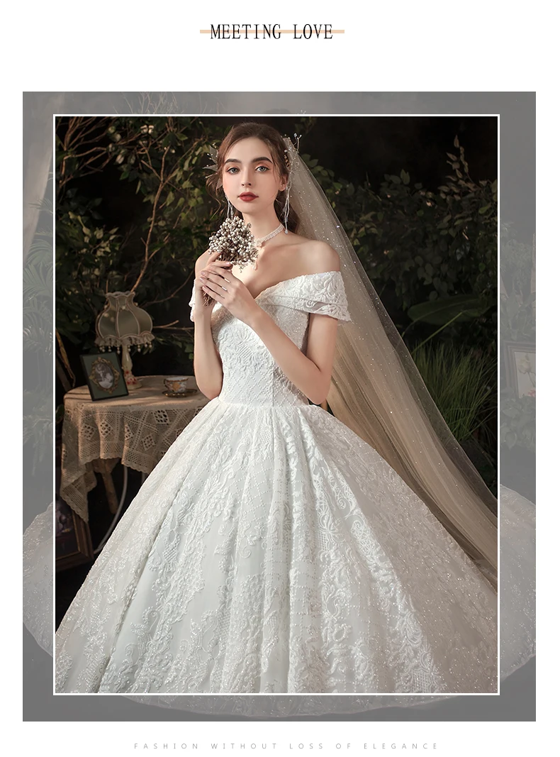 Real Photo Glitter White Luxur Wedding Dresses Long Lace Sequin Royal Train Bride Gowns Princess Church Bridal Dress Custom Made