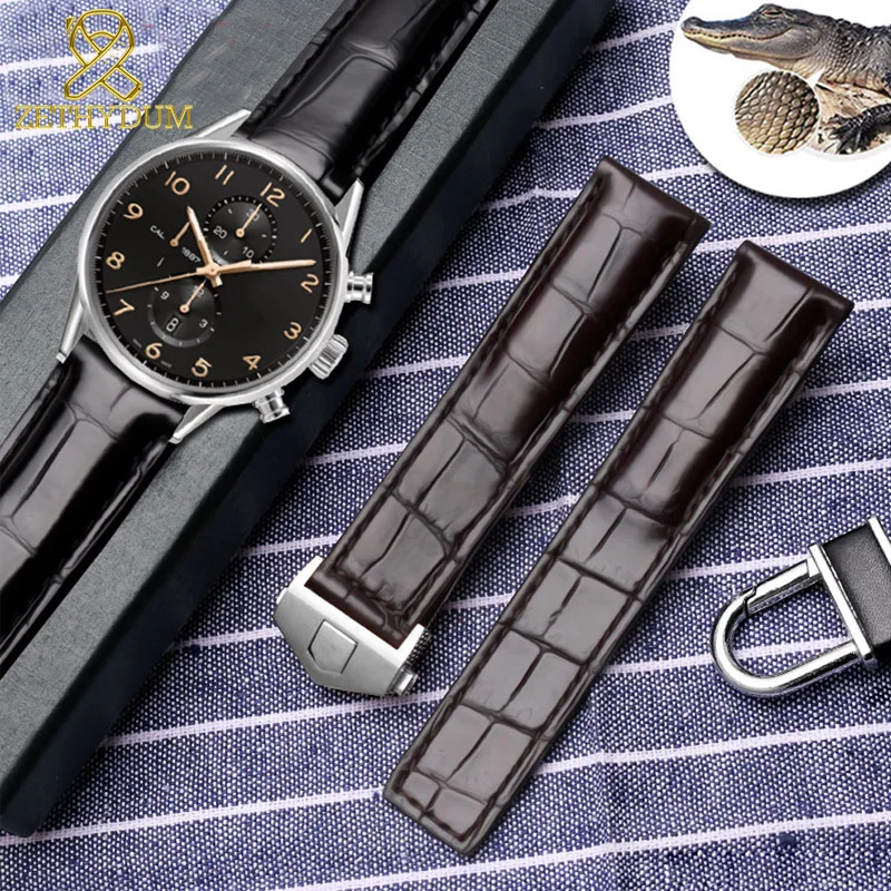 19mm 20mm 22mm for Tag Heuer Watchband Men Wristwatches Band Fold Buckle Cowhide Alligator Strap Black Brown