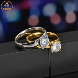 Akizoom Cubic Zircon Wedding Rings for Women Stainless Steel Lover's Engagement Ring Charm Couple Jewelry Party Gift Freeship
