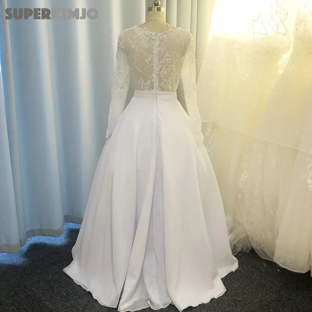 SuperKimJo-Vestidos De Novia blancos, para Novia, Apliques De encaje con cuentas, Trian desmontable, vestido De boda