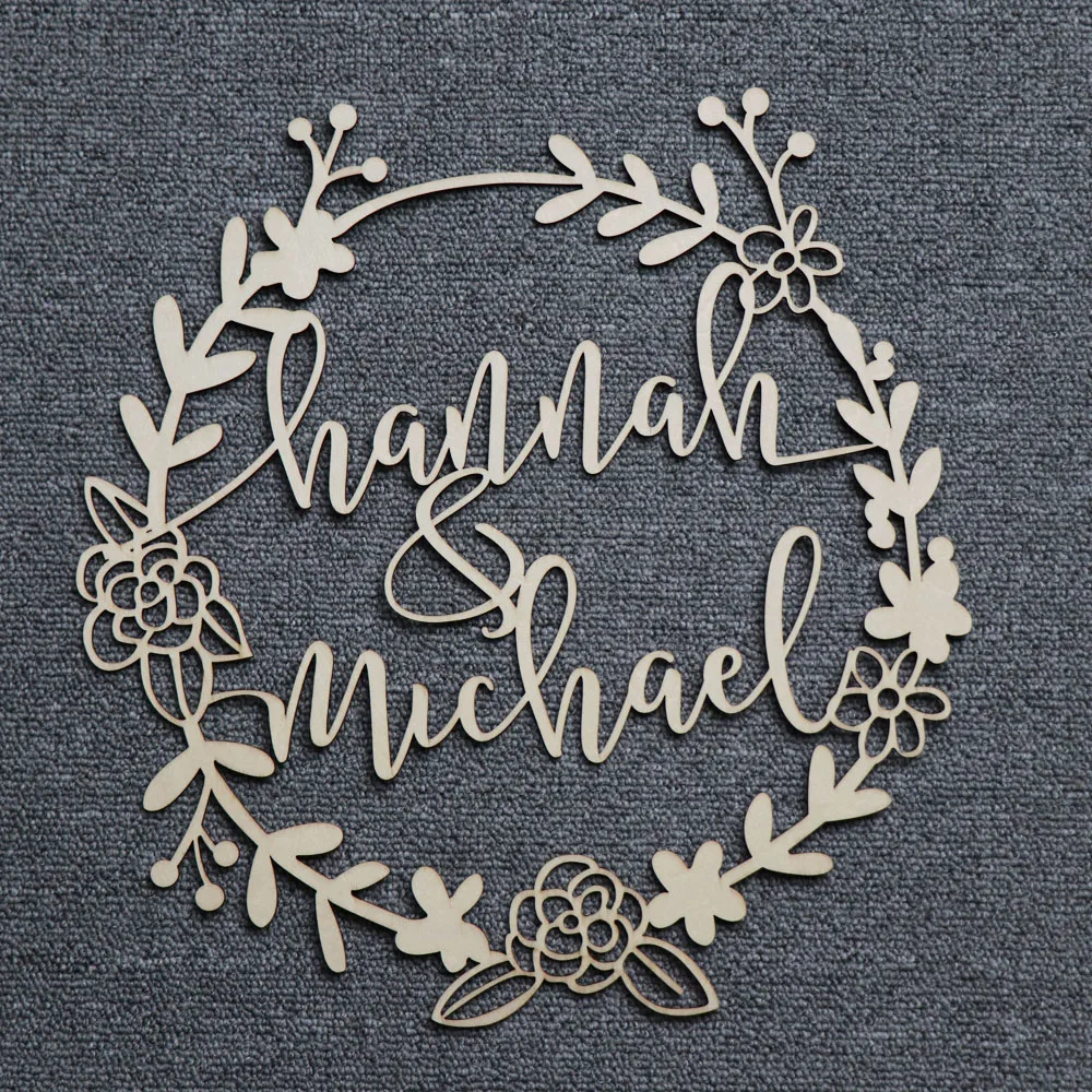 Personalized Bride and Groom Name Wedding Photo Props Wooden Wedding Decoration Centerpieces Wreath Circle Signs