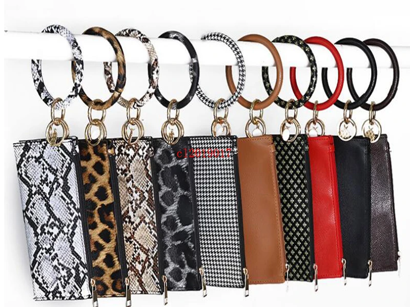 11style PU Bracelet Keychain Leather Wrist Key Ring Handbag Leopard Bracelets Pendant Purse Lady Clutch Bag Hand Carry Bags Jewe