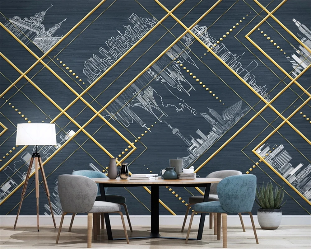 

beibehang Custom Nordic modern minimalist line drawing city building embossed carved TV background wallpaper papier peint